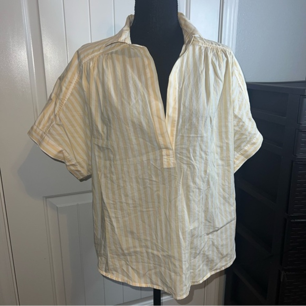 Women’s Universal Thread Short Sleeve Popover Top Tan Stripe XXL